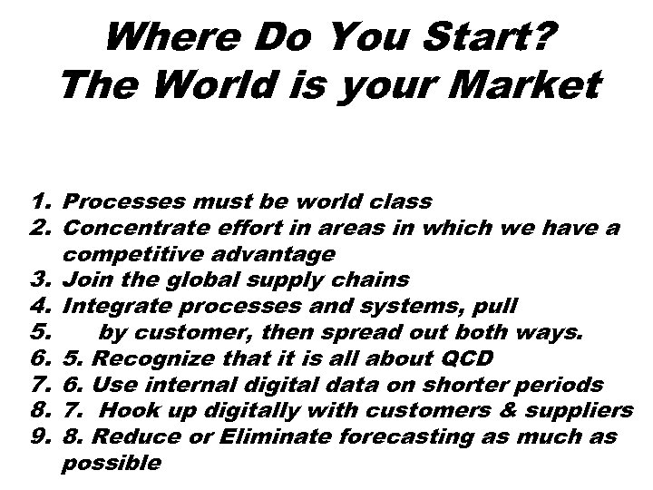 Where Do You Start? The World is your Market 1. Processes must be world