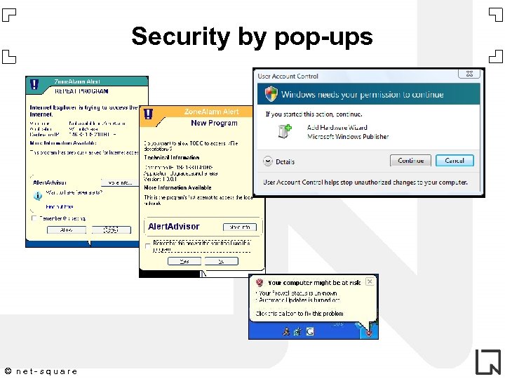 Security by pop-ups © net-square 