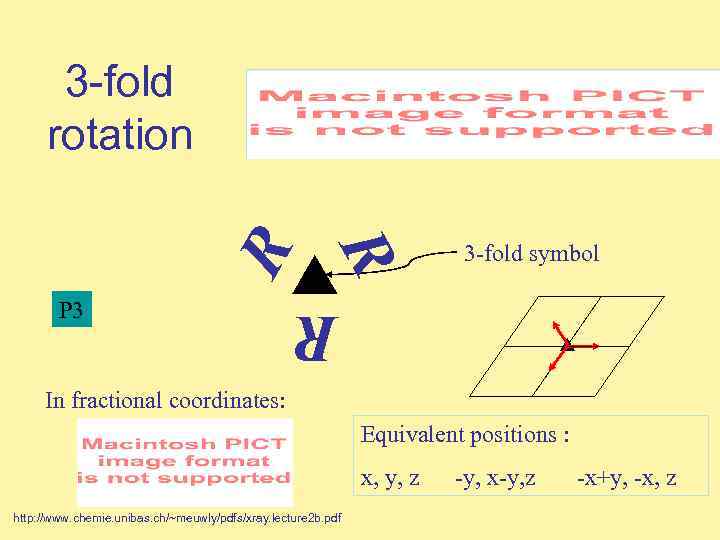 3 -fold symbol R P 3 R R 3 -fold rotation In fractional coordinates: