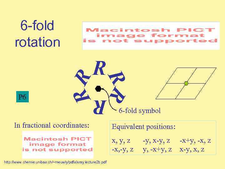 6 -fold rotation R R R P 6 RR R In fractional coordinates: 6