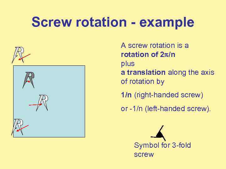 Screw rotation - example A screw rotation is a rotation of 2 /n plus