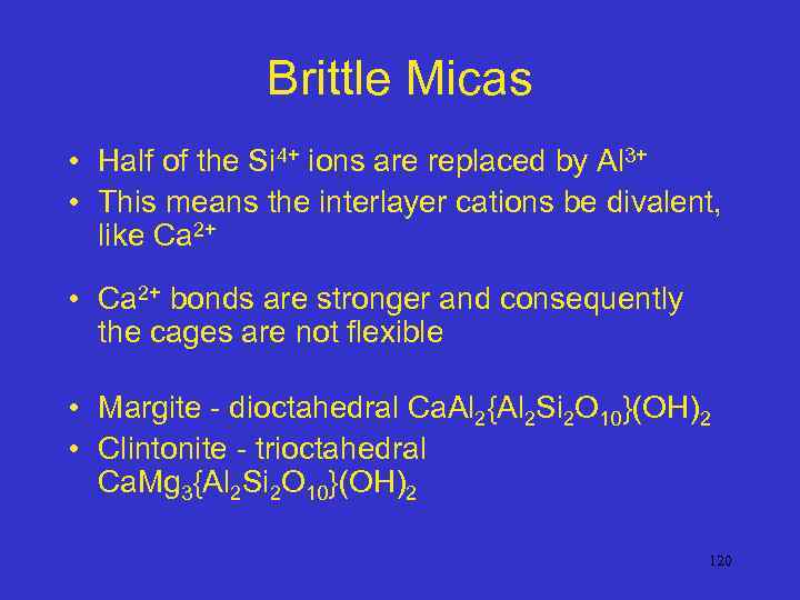 Brittle Micas • Half of the Si 4+ ions are replaced by Al 3+