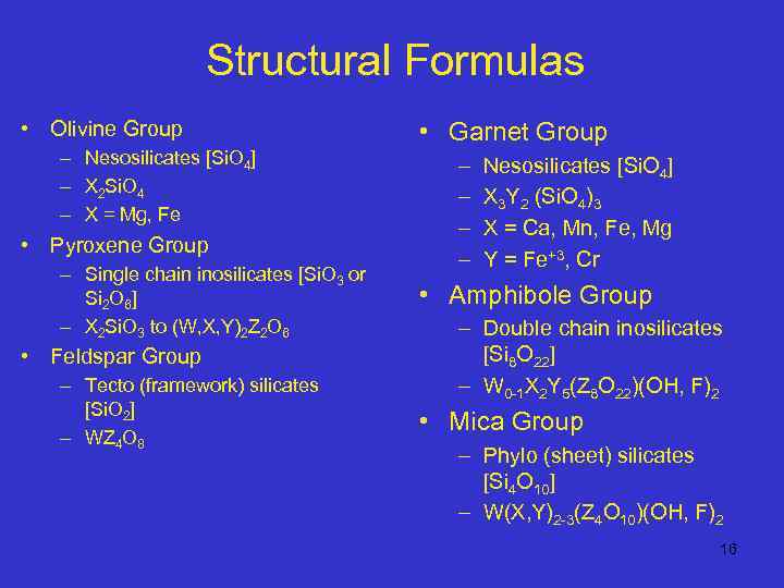 Structural Formulas • Olivine Group – Nesosilicates [Si. O 4] – X 2 Si.