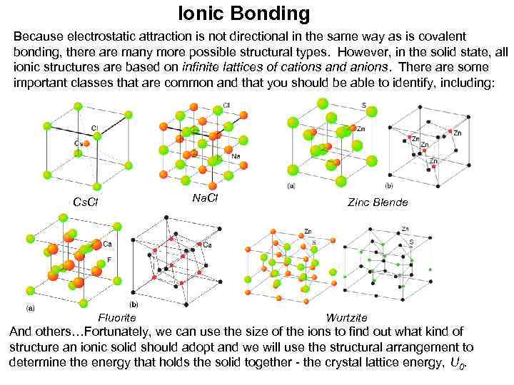 Ionic Bonding Because electrostatic attraction is not directional in the same way as is