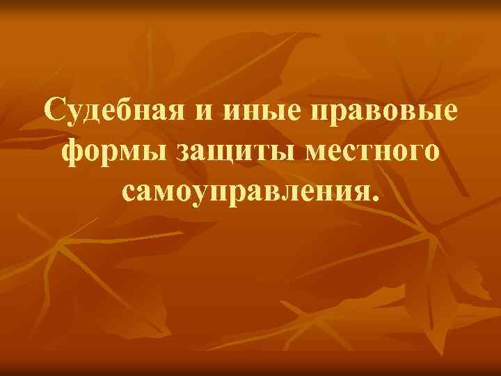 Судебная и иные правовые формы защиты местного самоуправления. 