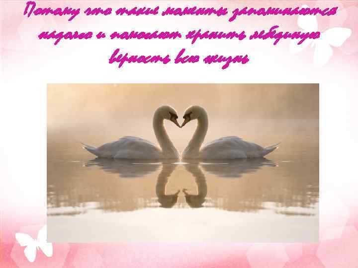 Потому что такие моменты запоминаются надолго и помогают хранить лебединую верность всю жизнь 