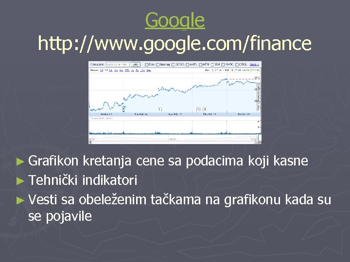 Google http: //www. google. com/finance ► Grafikon kretanja cene sa podacima koji kasne ►