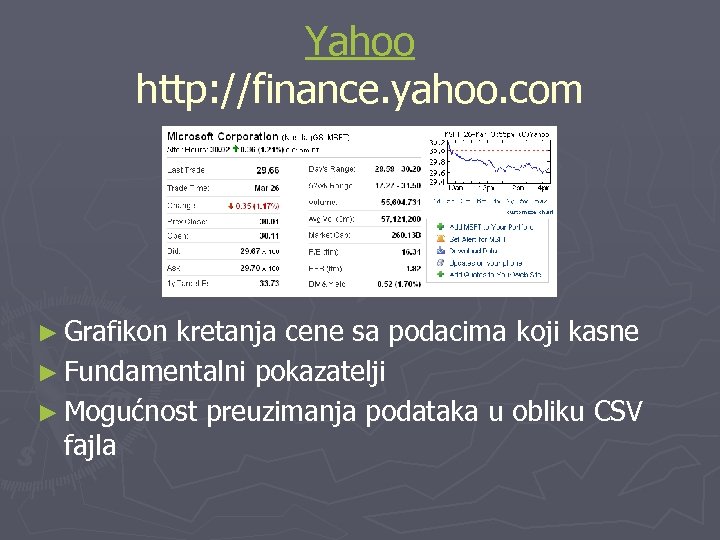 Yahoo http: //finance. yahoo. com ► Grafikon kretanja cene sa podacima koji kasne ►