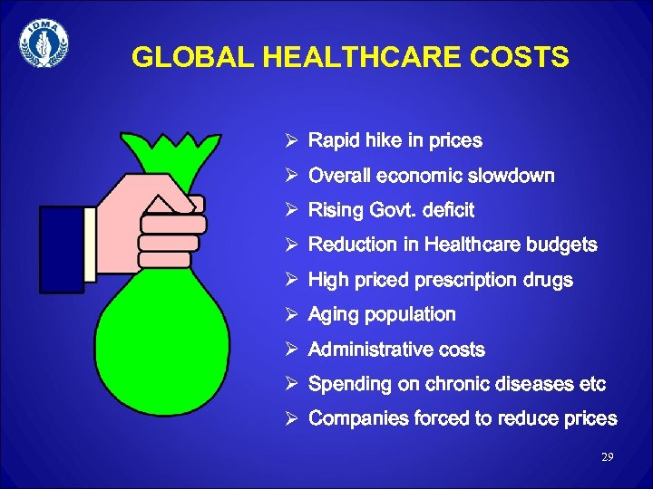 GLOBAL HEALTHCARE COSTS Ø Rapid hike in prices Ø Overall economic slowdown Ø Rising