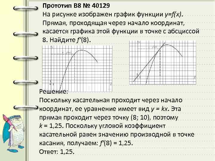 Прототип B 8 № 40129 На рисунке изображен график функции y=f(x). Прямая, проходящая через