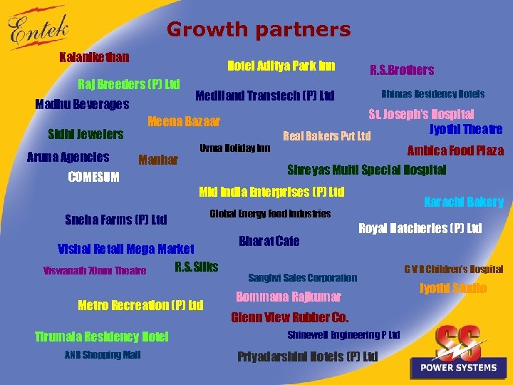 Growth partners Kalanikethan Hotel Aditya Park Inn Raj Breeders (P) Ltd Madhu Beverages