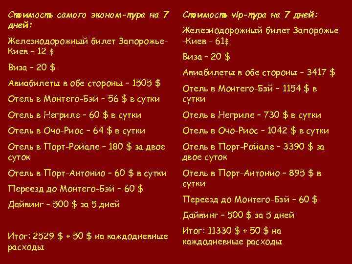Стоимость самого эконом-тура на 7 дней: Железнодорожный билет Запорожье. Киев – 12 $ Виза