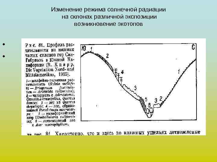 Изменение режима солнечной радиации на склонах различной экспозиции возникновение экотопов • • 