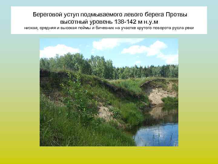 Береговой уступ подмываемого левого берега Протвы высотный уровень 138 -142 м н. у. м