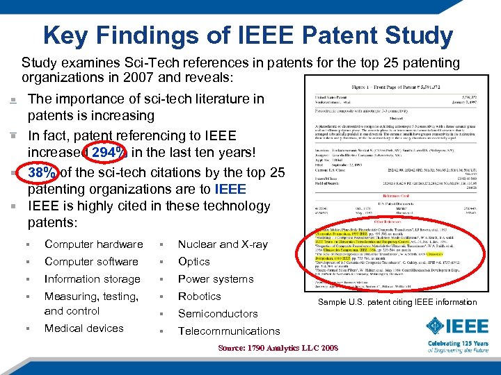 Key Findings of IEEE Patent Study examines Sci-Tech references in patents for the top