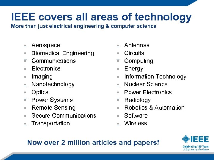 IEEE covers all areas of technology More than just electrical engineering & computer science