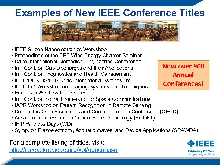 Examples of New IEEE Conference Titles • IEEE Silicon Nanoelectronics Workshop • Proceedings of