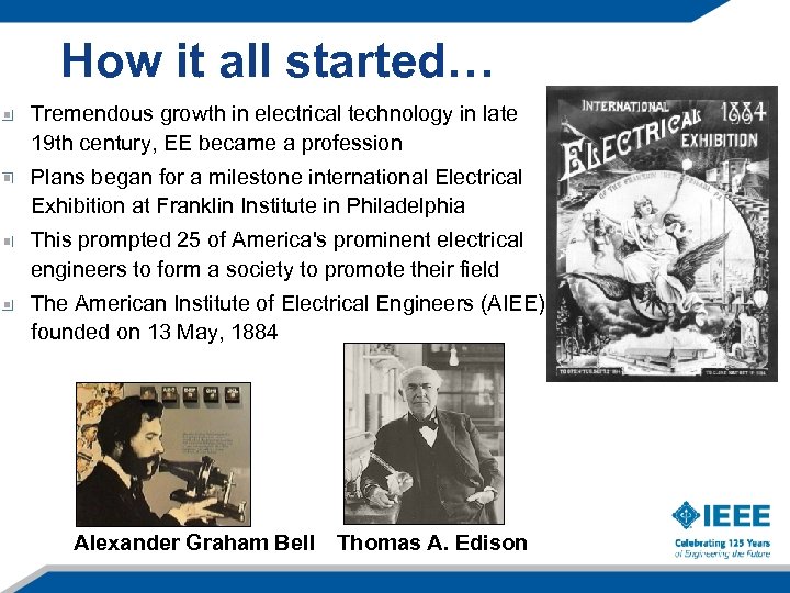 How it all started… Tremendous growth in electrical technology in late 19 th century,