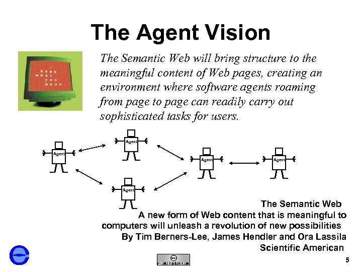 The Agent Vision The Semantic Web will bring structure to the meaningful content of
