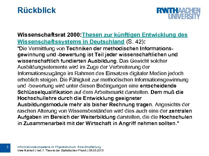 Rückblick Wissenschaftsrat 2000: Thesen zur künftigen Entwicklung des Wissenschaftssystems in Deutschland (S. 42): 