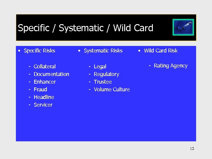 Specific / Systematic / Wild Card • Specific Risks - Collateral Documentation Enhancer Fraud