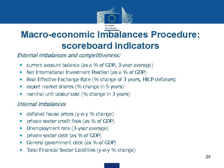 Macro-economic Imbalances Procedure: scoreboard indicators • External imbalances and competitiveness: • • • current