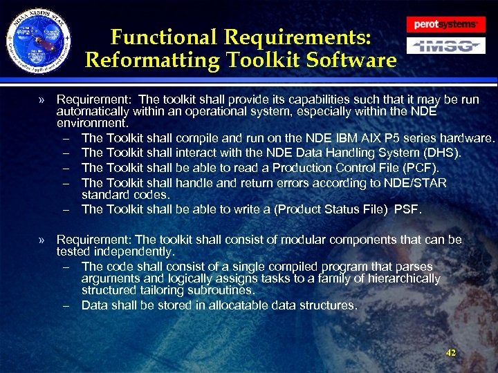 Functional Requirements: Reformatting Toolkit Software » Requirement: The toolkit shall provide its capabilities such