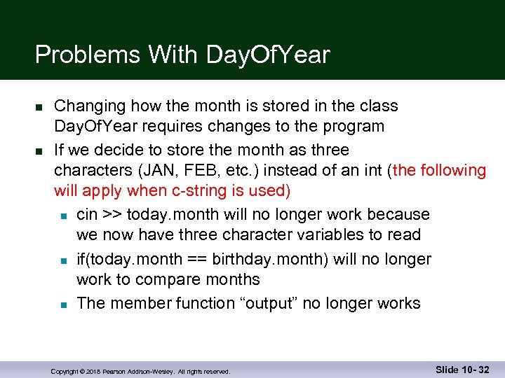 Problems With Day. Of. Year n n Changing how the month is stored in