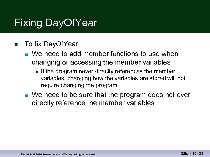 Fixing Day. Of. Year n To fix Day. Of. Year n We need to