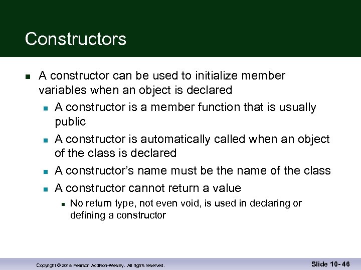 Constructors n A constructor can be used to initialize member variables when an object