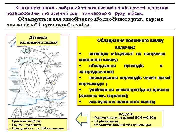 Колонний шлях - вибраний та позначений на місцевості напрямок поза дорогами (по ціленні) для