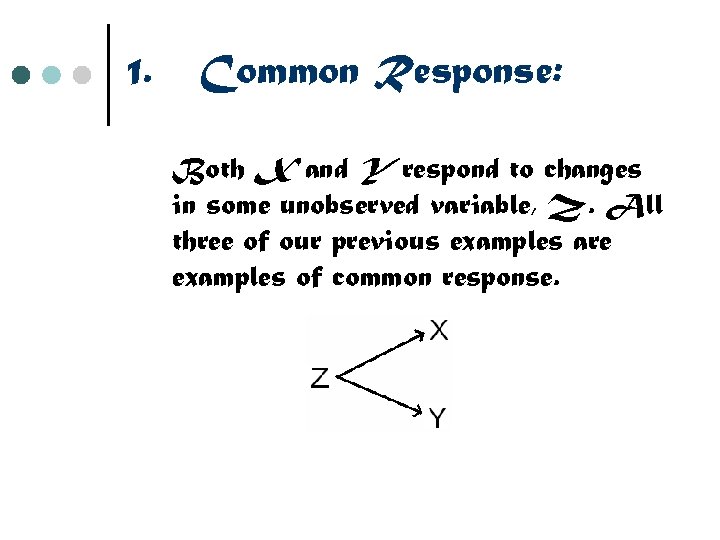 1. Common Response: Both X and Y respond to changes in some unobserved variable,