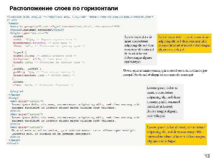 Расположение слоев по горизонтали 13 