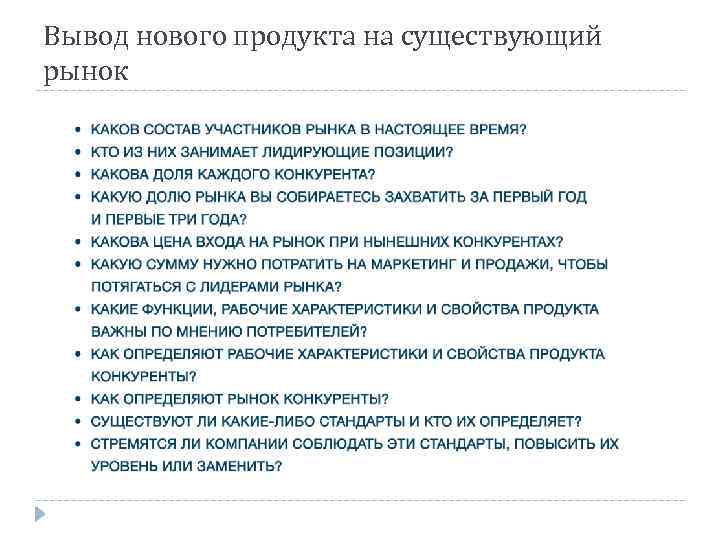 Вывод нового продукта на существующий рынок 