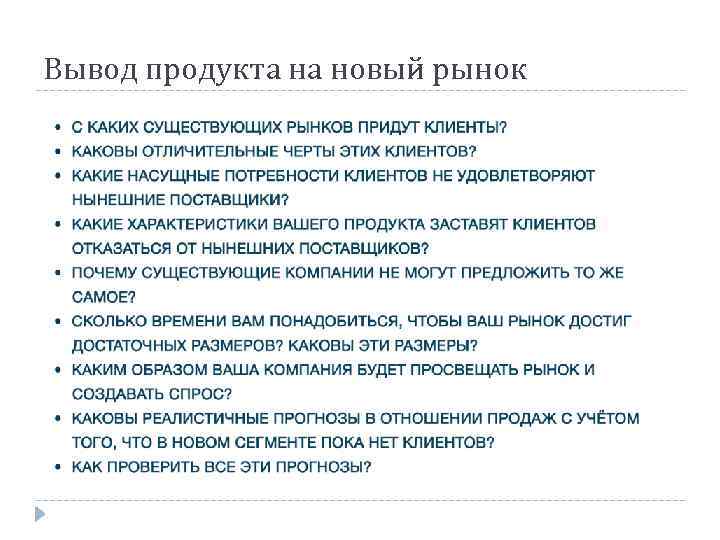 Вывод продукта на новый рынок 