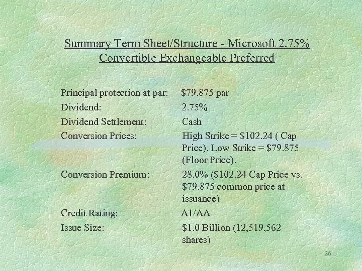 Summary Term Sheet/Structure - Microsoft 2. 75% Convertible Exchangeable Preferred Principal protection at par: