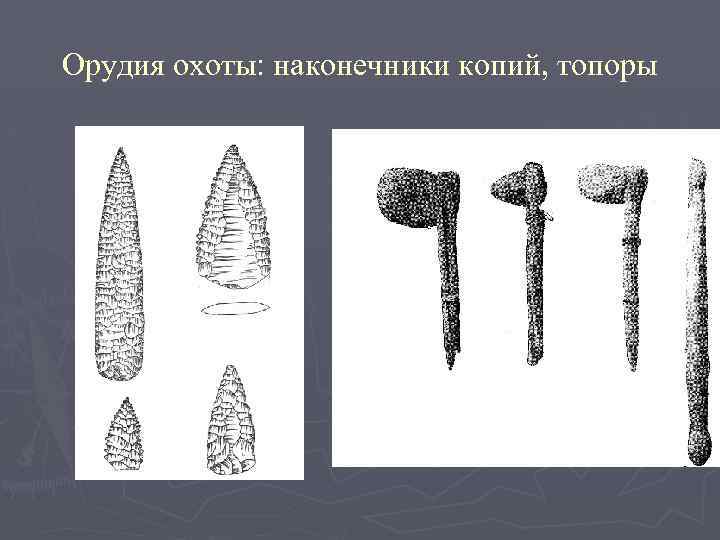 Орудия охоты: наконечники копий, топоры 