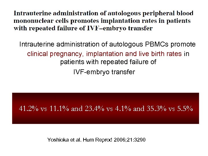 Intrauterine administration of autologous PBMCs promote clinical pregnancy, implantation and live birth rates in