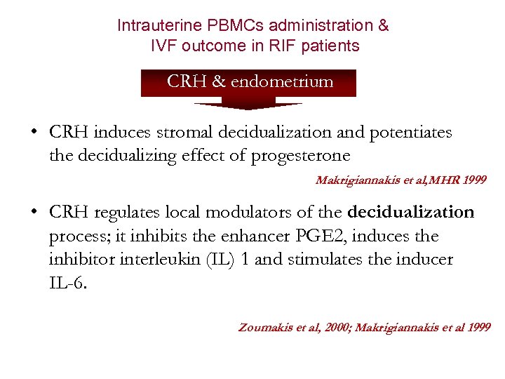 Intrauterine PBMCs administration & IVF outcome in RIF patients CRH & endometrium • CRH