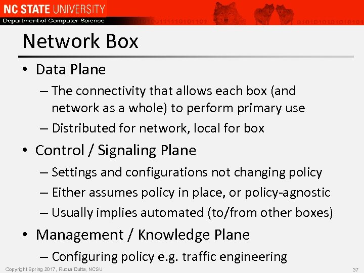 Network Box • Data Plane – The connectivity that allows each box (and network