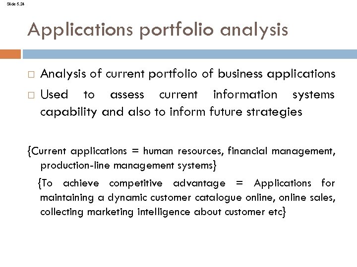 Slide 5. 24 Applications portfolio analysis Analysis of current portfolio of business applications Used