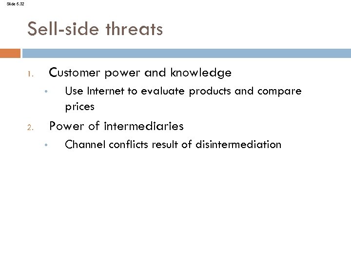 Slide 5. 32 Sell-side threats Customer power and knowledge 1. • Use Internet to