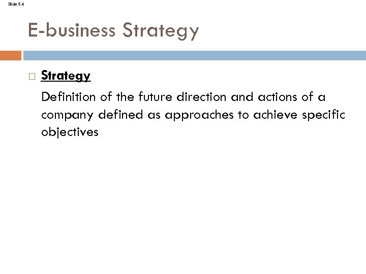 Slide 5. 4 E-business Strategy Definition of the future direction and actions of a