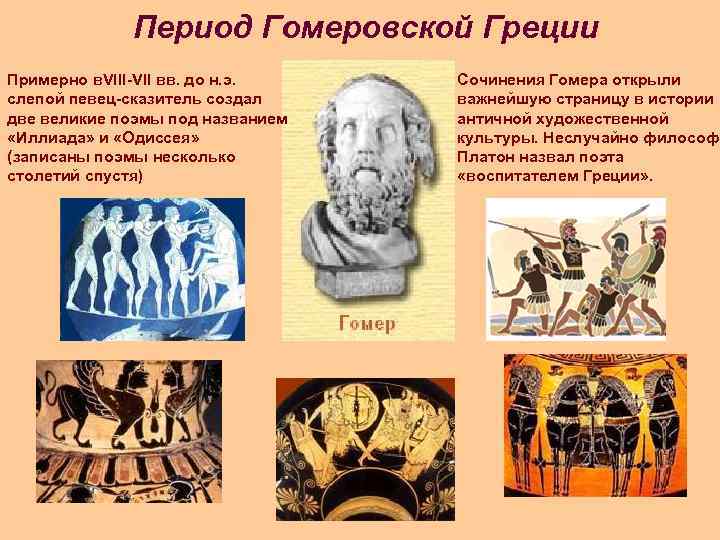 Период Гомеровской Греции Примерно в. VIII-VII вв. до н. э. слепой певец-сказитель создал две