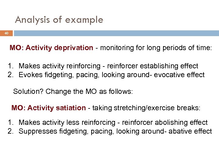 Analysis of example 40 MO: Activity deprivation - monitoring for long periods of time: