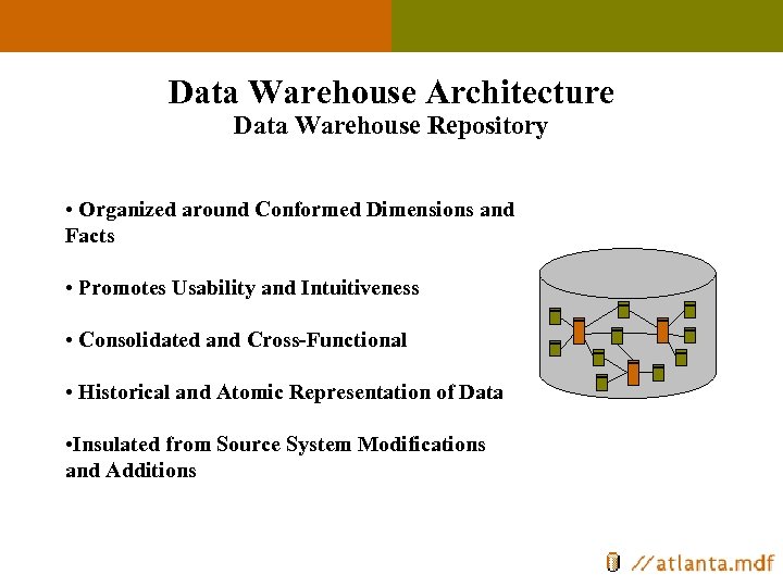 Data Warehouse Architecture Data Warehouse Repository • Organized around Conformed Dimensions and Facts •