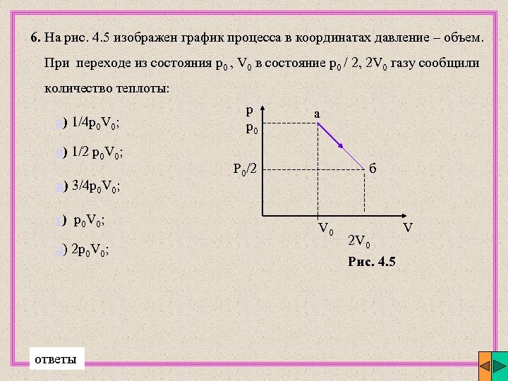 6. На рис. 4. 5 изображен график процесса в координатах давление – объем. При