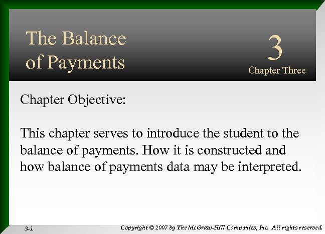 The Balance of Payments Chapter Objective: 3 Chapter Three INTERNATIONAL FINANCIAL MANAGEMENT This chapter