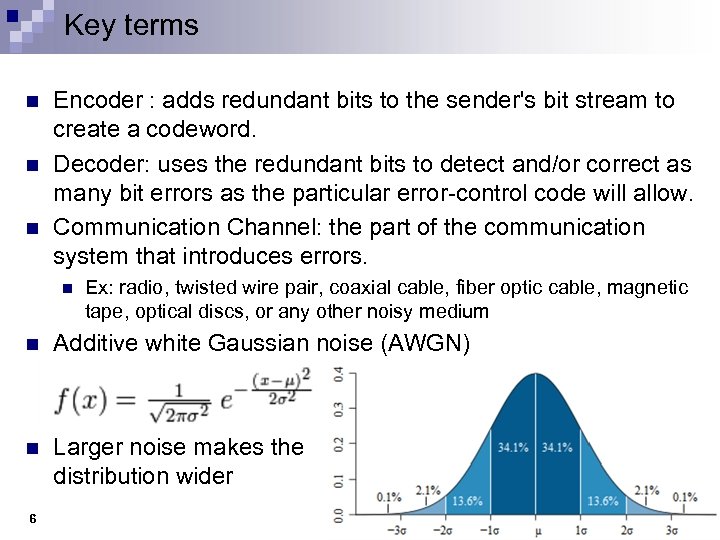 Key terms n n n Encoder : adds redundant bits to the sender's bit