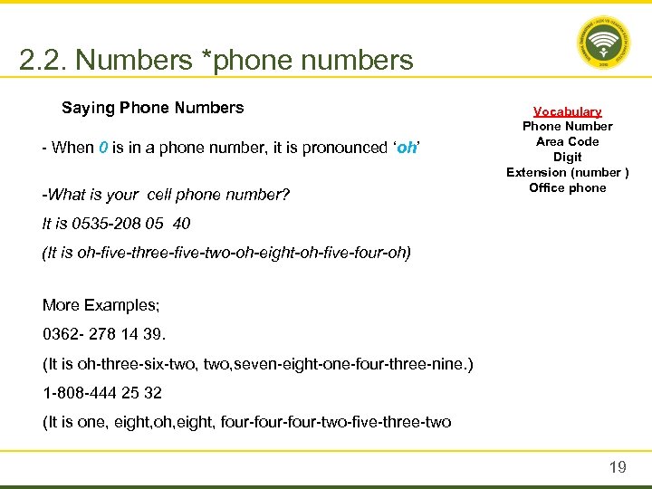 2. 2. Numbers *phone numbers Saying Phone Numbers - When 0 is in a